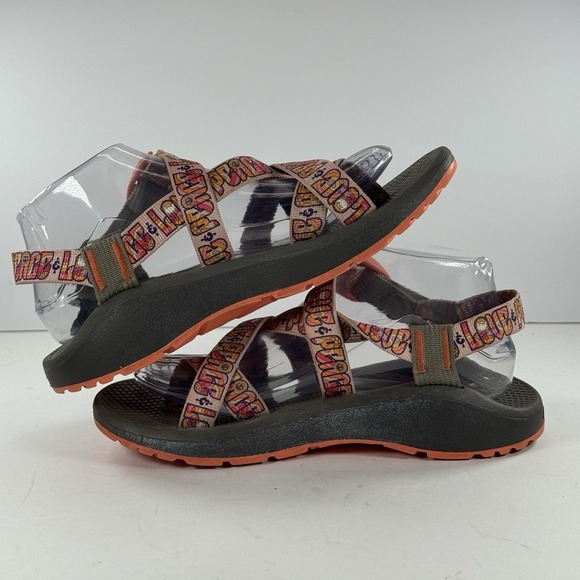 Chaco Z/2 Adjustable Strap Love Peace Sandal Orange Gray‎ Women's Size 8 - Picture 9 of 12